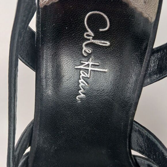Cole Haan Sari Air Sling Black Satin Size 8.5 Open Toe Heels Air Tech Footbed - Picture 7 of 16
